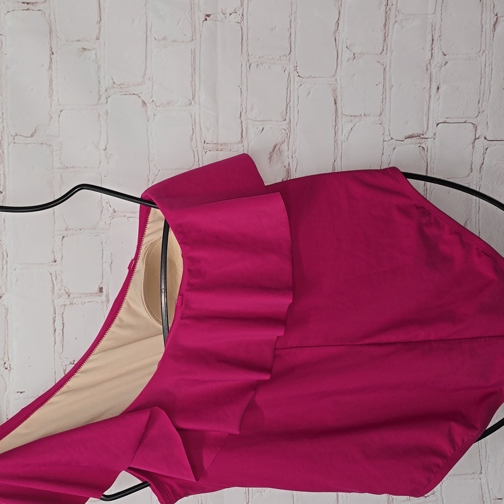 Kona Sol One Piece Swimsuit Ruffle One Shoulder Full Coverage Seat Hot Pink - Picture 8 of 15